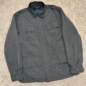 Polo Ralph Lauren Field Utility Jacket Men Size Large Gray Tartan Plaid Lined‎